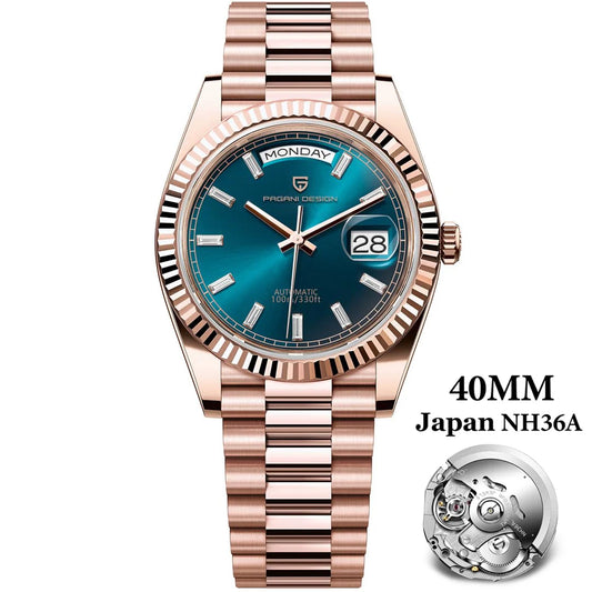 PAGANI DESIGN DD40 Men's Mechanical Watches Luxury Rose Gold Automatic Watch Men 100M Waterproof AR Sapphire Glass Wristwatch