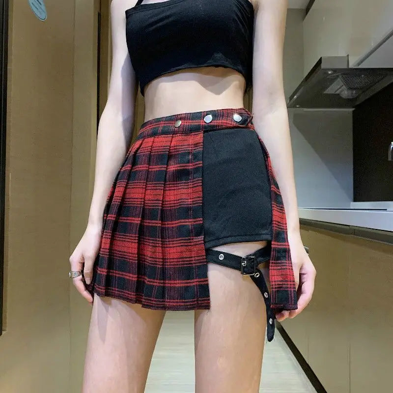 All Match Women Punk Mall Goth Shorts Skirt Women Y2k E-girl Streetwear Harajuku Leg Ring Buckle Detachable High Waist Emo