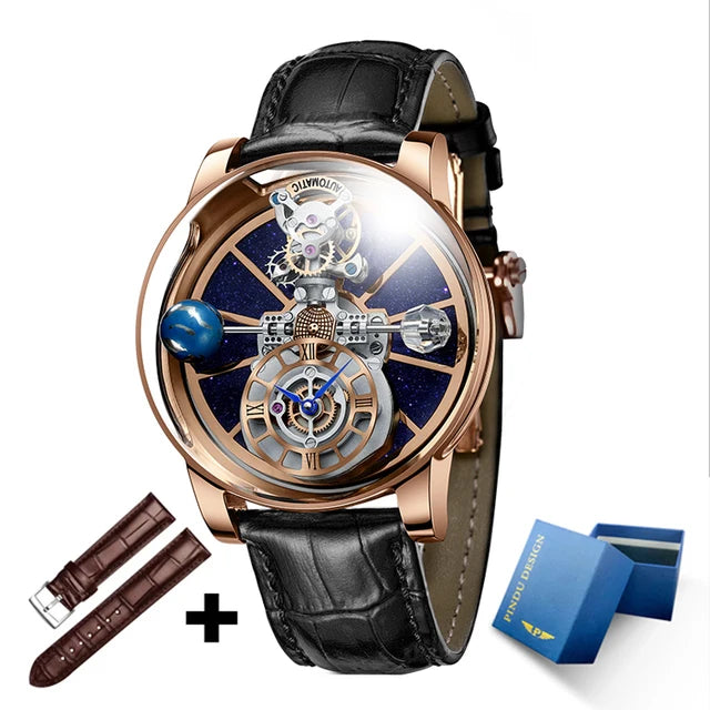 2023 PINDU Watch Men Golden Blue Jacob&Co Celestial Roulette Quartz Watches Man For Leather Business Men Watch Adjustable Time