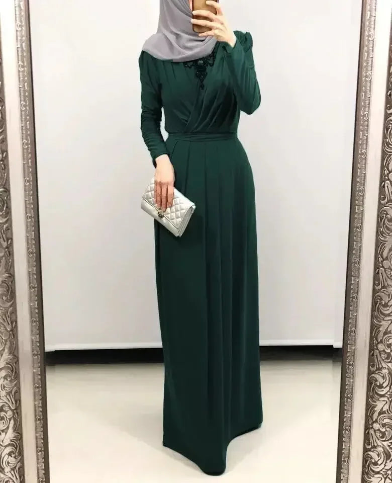 Women Middle East Abaya Dress Islamic Clothing Solid Color Turkey Caftan Hijab Saudi Muslim Solid Dress Abaya Floor-length Dress