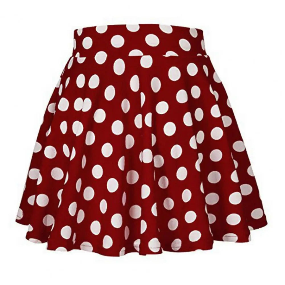 Elegant Women Summer Dot Printed Skirt Breathable Loose High Waist A-line Pleated Midi Skirt Fashion Party Skirt