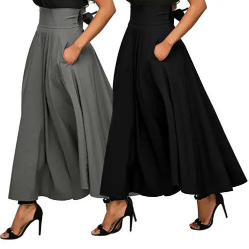 Y2k Fashion Vintage Casual Women Skirts Swing Stretch High Waist Plain Office Lady Elegant Long A-Line Skirt Streetwear Clubwear