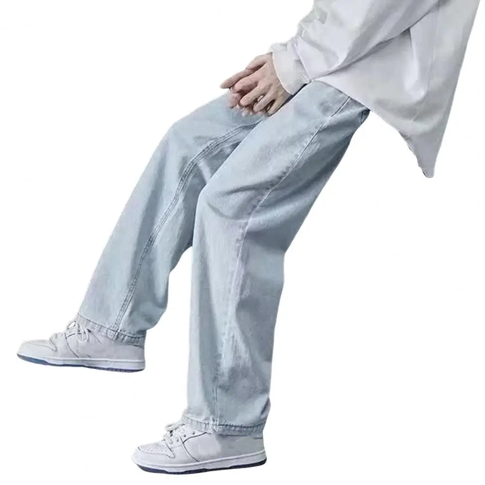 Men Jeans Wide Leg Pants Baggy Trouser Retro Straight Long Pants Washed Denim Blend Casual Men Denim Overalls Streetwear