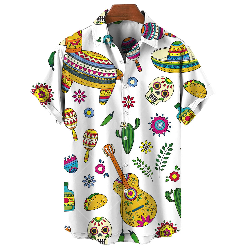 Vintage Men's Shirt Mexican style 3D Print Men's Clothing Summer  Casual Hawaii Beach Hawaiian Harajuku Fashion Holiday Shirt