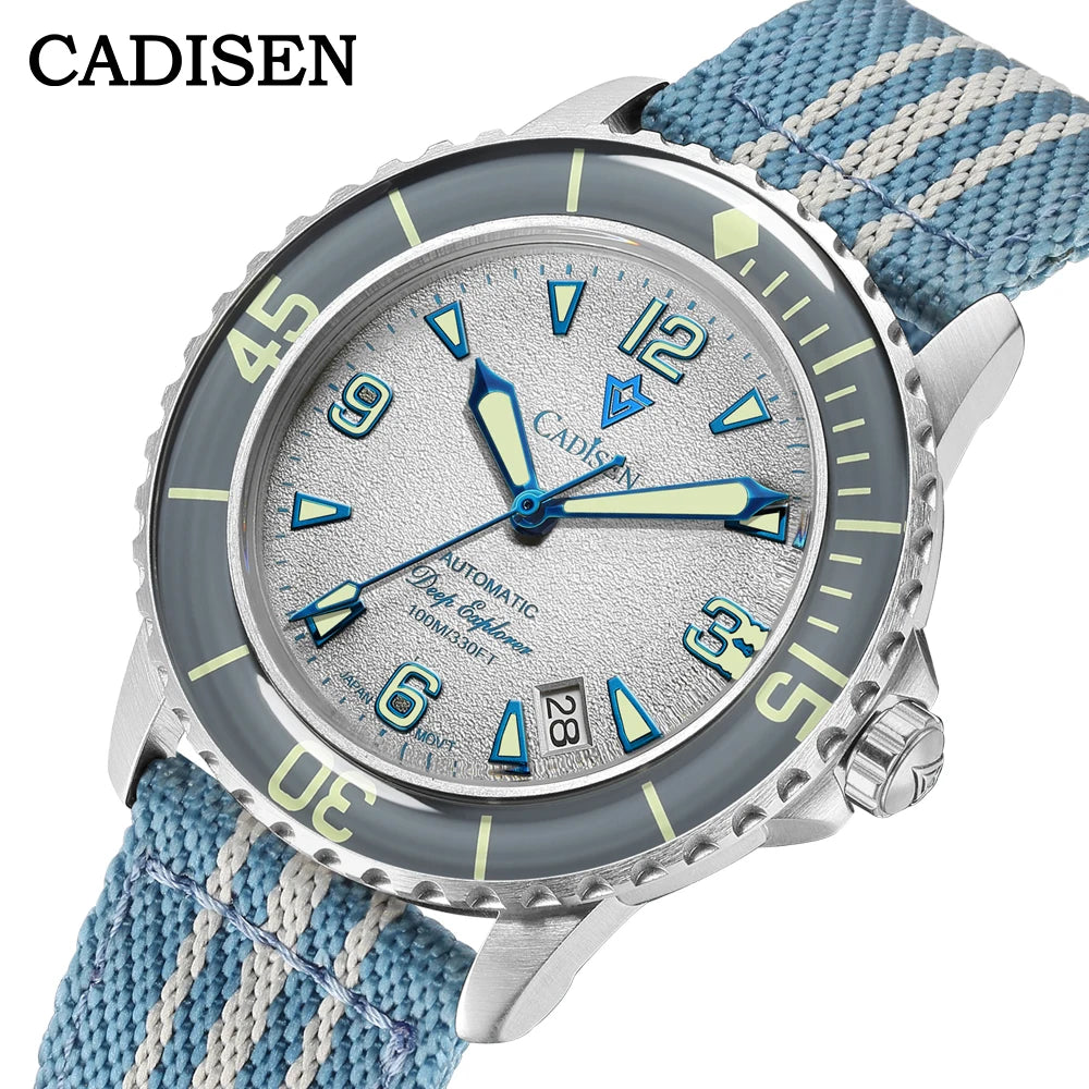 CADISEN 2025 New Automatic Mechanical Watch Man Canvas Strap Leisure Wristwatch NH35A Luxury Black Luminous Waterproof Watches