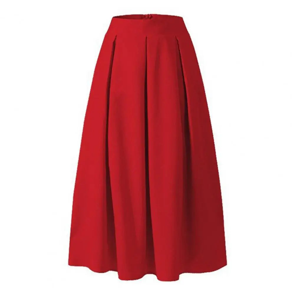 Women Spring Long Skirt Loose Ankle Length High Waist A-line Pockets Solid Color Pleated Elegant Office Lady Maxi Skirt юбка