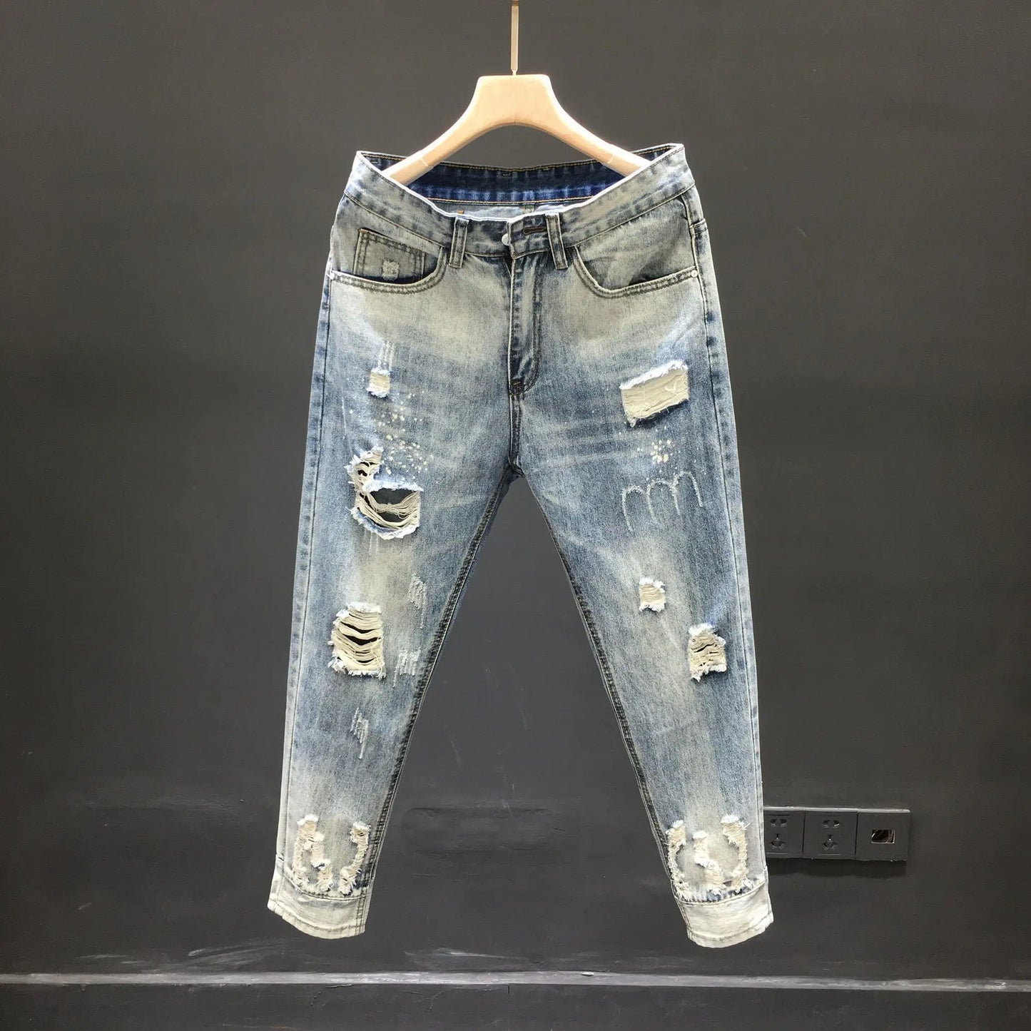 Fashion 2024 New Men's Casual Jeans Distressed Ripped Designer Luxury Boyfriend Spring Autumn Denim Slim Full Length Pants