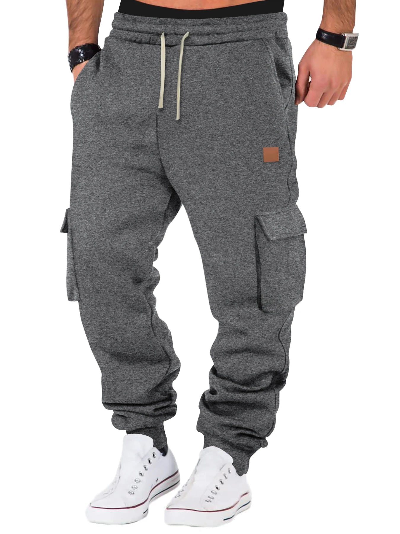 Men's Cotton Trouser Multi-Pocket Micro-elastic Sports Casual Pants Fitness Joggers Fleece Keep Warm Trousers Men Cargo Pants