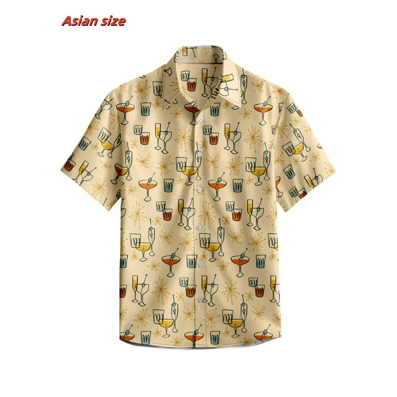 Colorful Stripes Baseball Pattern Hawaiian Shirt For Men Retro 3D Print Short Sleeve Tops Casual Lapel Aloha Shirts Loose Blouse