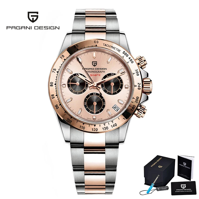 PAGANI DESIGN 2023 New Men's Watches Luxury Quartz Watch For Men Chronograph VK63 Automatic date 100M Waterproof Ceramic bezel