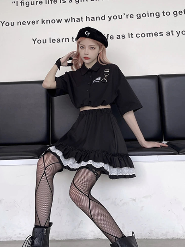 Pleated Skirts Women Loose A-line Patchwork Harajuku Sweet Preppy Streetwear Gentle Designed Y2k Faldas High Waist Daily Ins