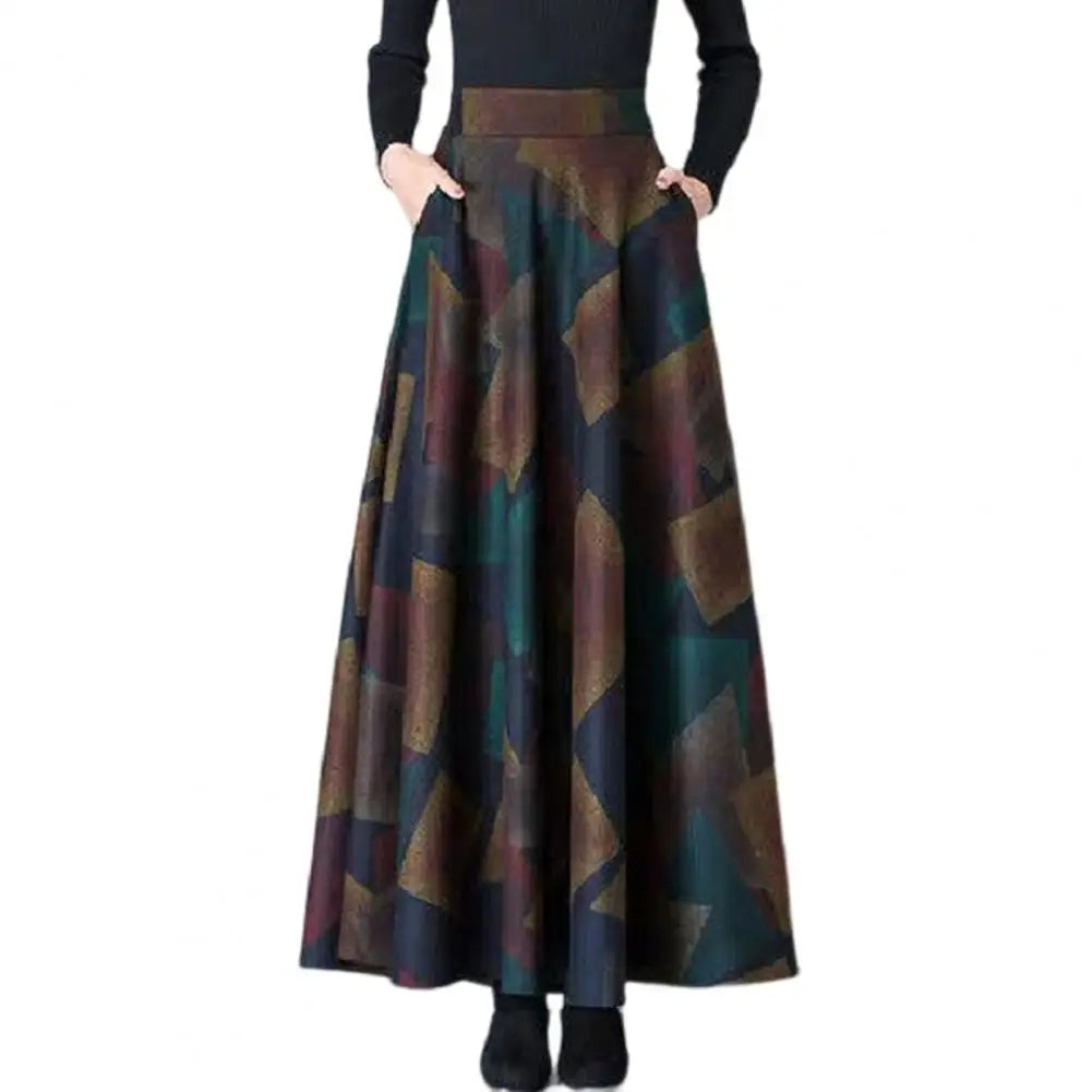 Fashion Office Skirt Temperament Skin-touching Women Square Plaid Print A-Line Office Skirt  Long Skirt    Retro Skirt