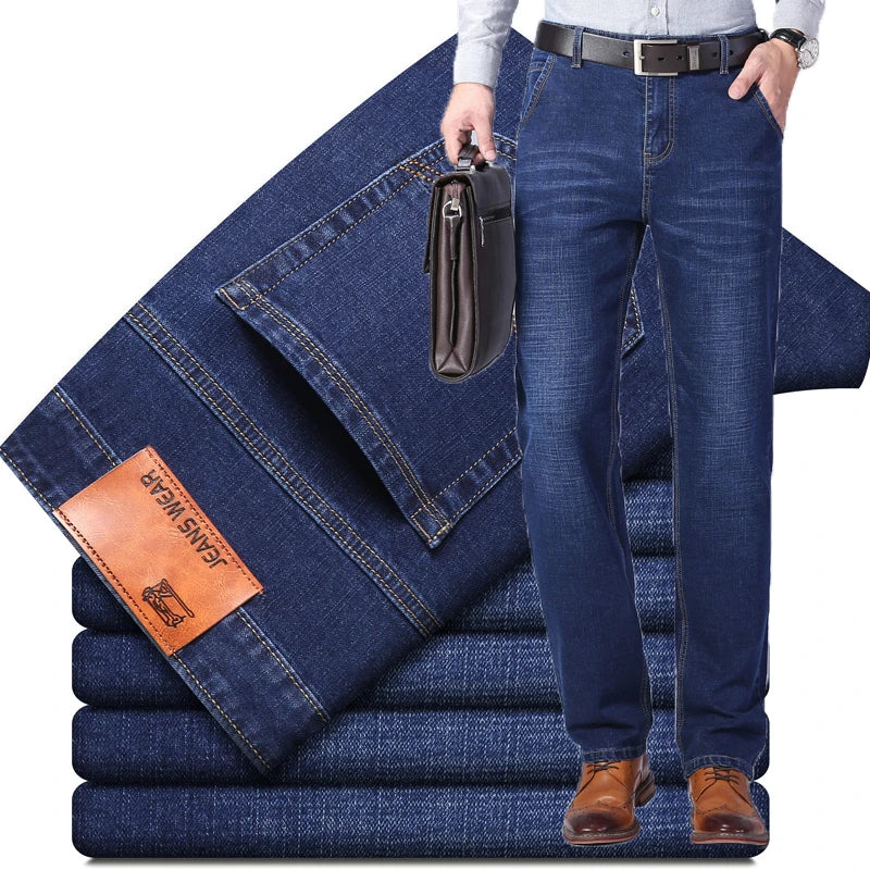 Cotton Stretch Jeans Business Casual Men's Thin Denim Jeans Grey Spring Summer Brand New Fit Straight Lightweight