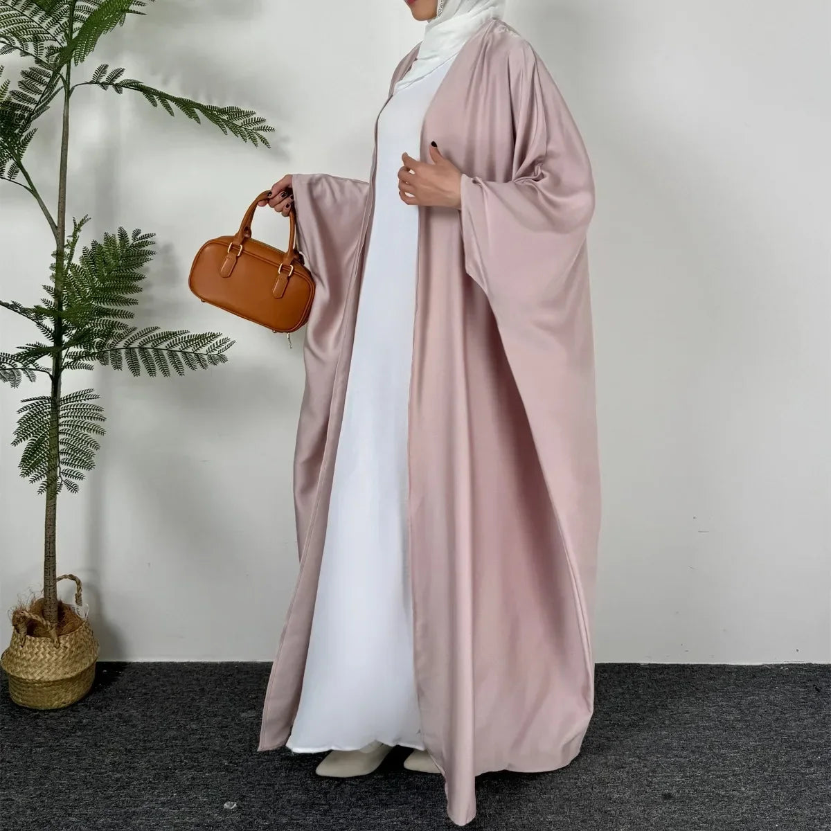 Open Front Abaya Muslim Out Kaftan Loose Maxi Length Dress ,Women Jilbabs Long Sleeve Cardigan Coat And Sleeveless Inner Dress