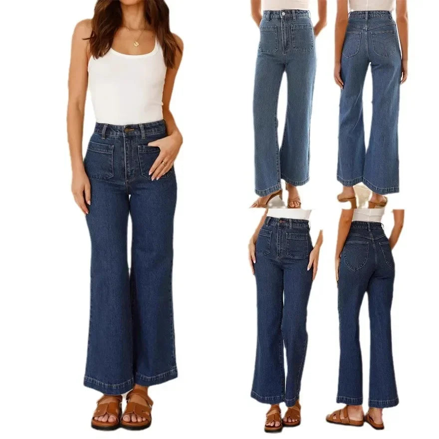 Women Retro Y2K Loose Wide Leg Pants Ankle Length High Waist Fashion Denim Jeans Pants