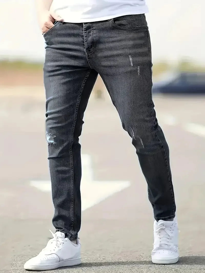 Men's Jeans Stretch Slim Fit Trousers Streetwear Classical Casual Pants Skinny Zipper Denim Designer Clothes Black Blue