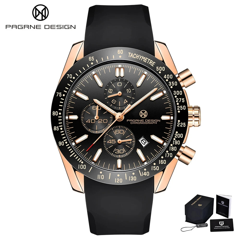 Pagane Design 2024 New 44mm Men's Automatic Quartz Watch Luxury Sapphire Rubber Waterproof 20Bar Classic Casual Reloj Hombre Men