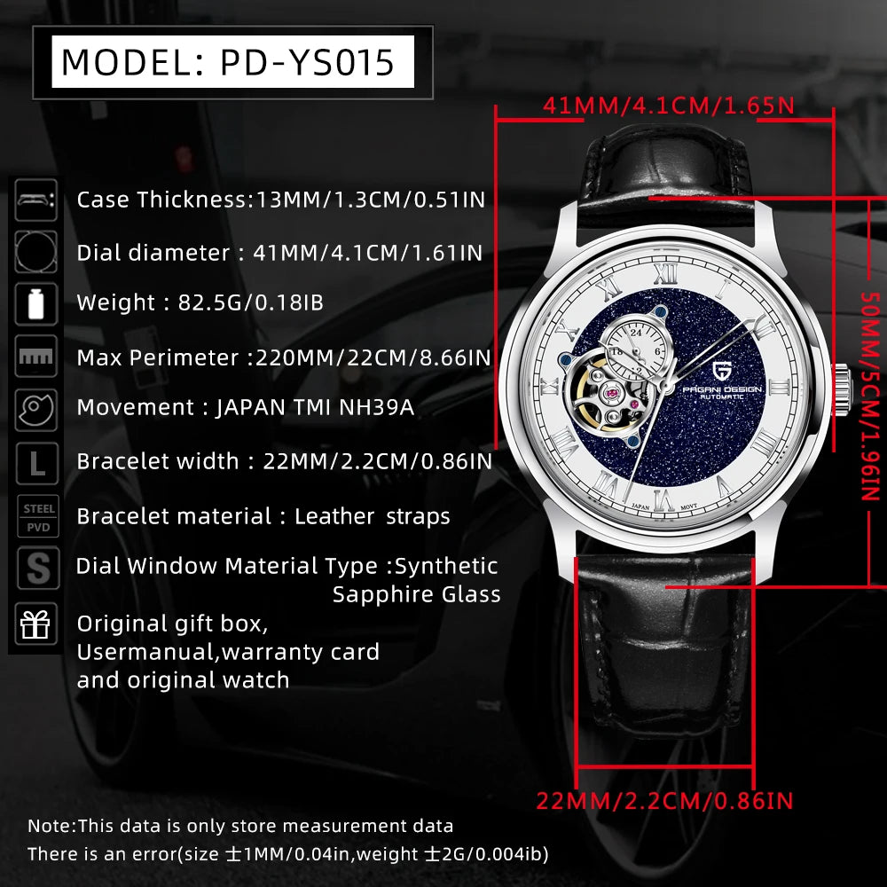 PAGANI DESIGN Men's Mechanical Wristwatch NH39 Automatic movement Stainless steel Sapphire Glass Fashion Watch for men PDYS015