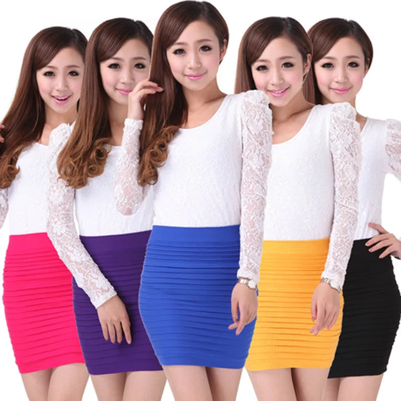 Summer Business Office Short Elastic Pleated Skirt Women High Waist Slim Skirts High Waist Bodycon Mini Skirt Korea Pencil Skirt