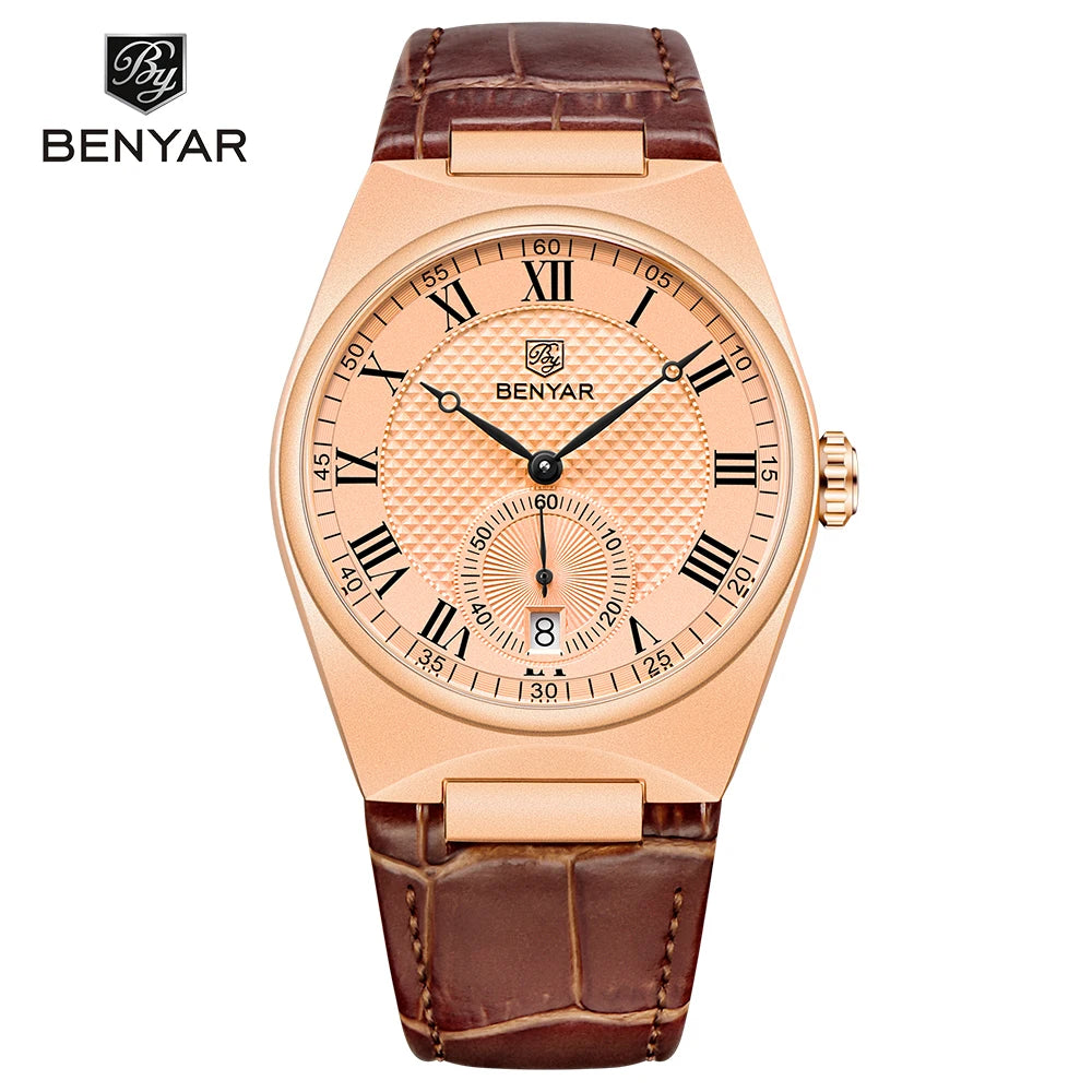 BENYAR 2023 New Business Men Roman numerals Quartz Watches Luxury Waterproof Sports Leather Wristwatches Relogio Masculino