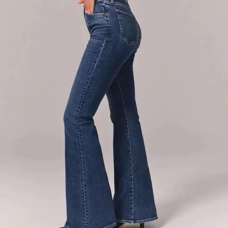 Women Jeans Flare Pants Denim Washing Loose Fit Bootcut Pockets High Street Slight Strech Solid Full Length Spring 2024