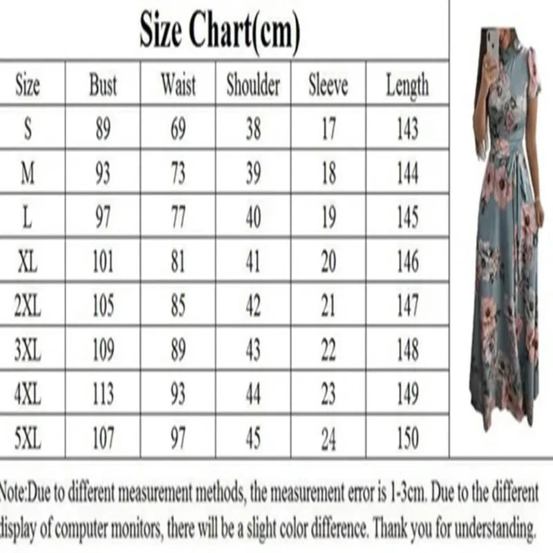 2023 Summer New Women's Luxury Sexy Retro Fashion Round Neck Mid Waist Casual Comfortable Flower Printed Large Swing Dress