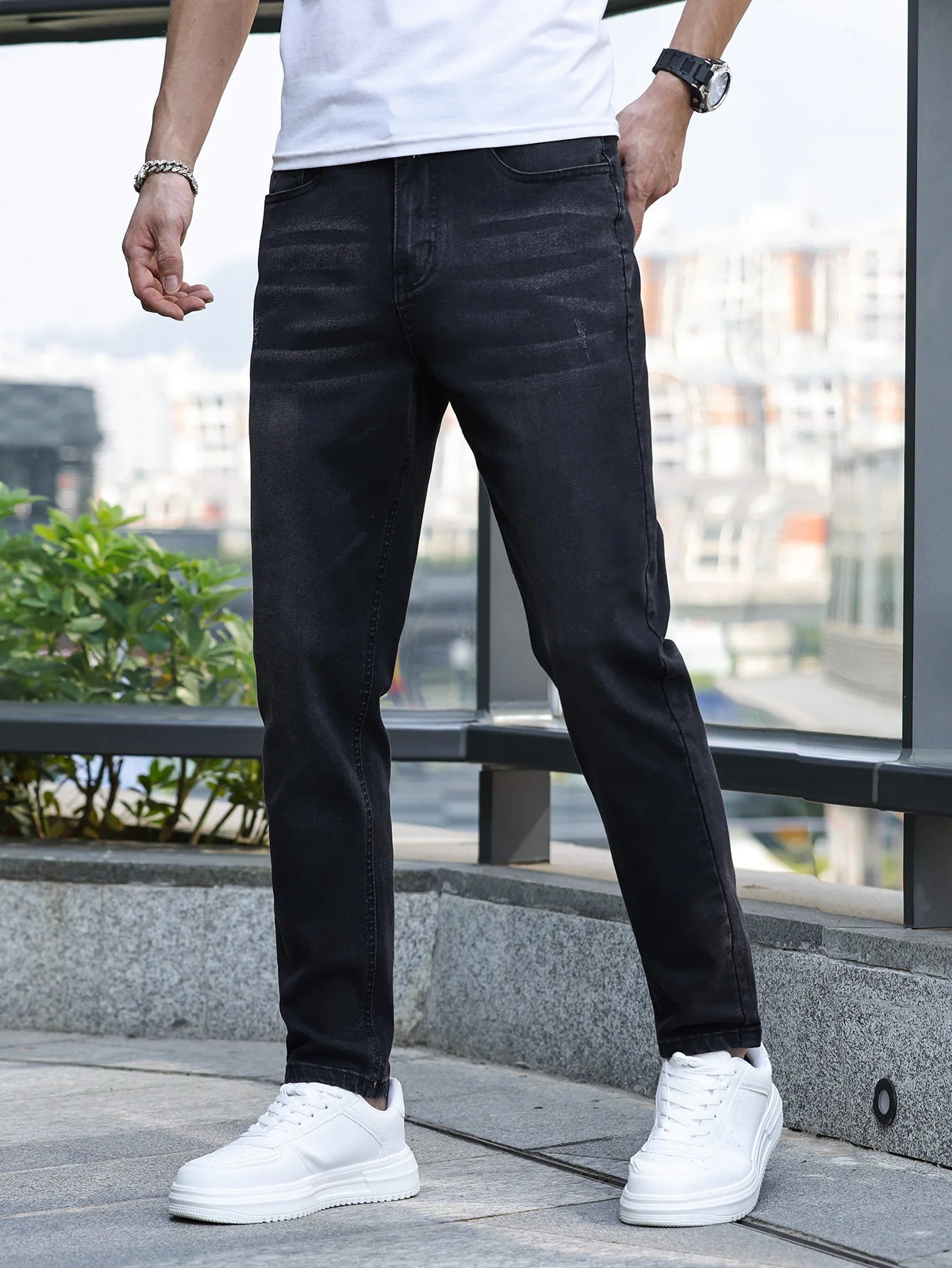 2024 New Men's Fashion Trend High Quality Jeans Classic Retro High Street Washed Slim Fit Men's Jeans