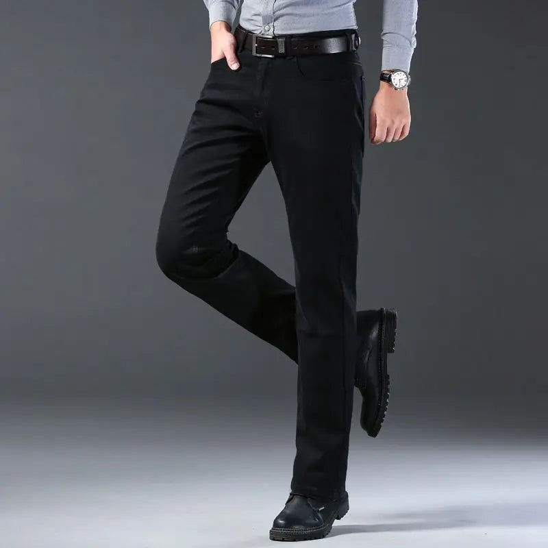 Spring Summer 2024 Solid Business Black Stretch Slim Men's Slim Jeans for Spring and Autumn Casual Pants Men's Luxury Trousers