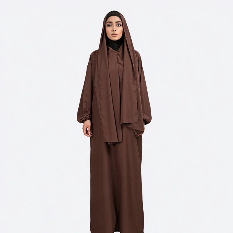 New Hijab And Abaya Dress One Set Ramadan Khimar Abaya Dubai Saudi Arabia Turkey Islam Muslim Modest Dress Prayer Clothes Women