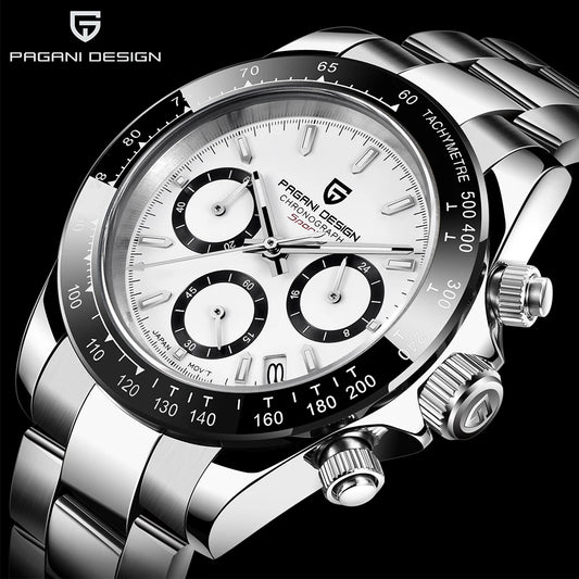 PAGANI DESIGN New Ceramic Bezel Men Quartz Wristwatches Luxurys Sapphire Glass Chronograph 100m Waterproof Stainless Watches Men