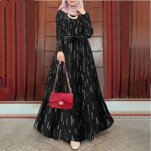 Eid Muslim Abaya for Women Print Dress Jalabiya Lace Up Saudi Arab Long Robe Ramadan Morocco Dubai Abayas Kaftan Islam Vestidos