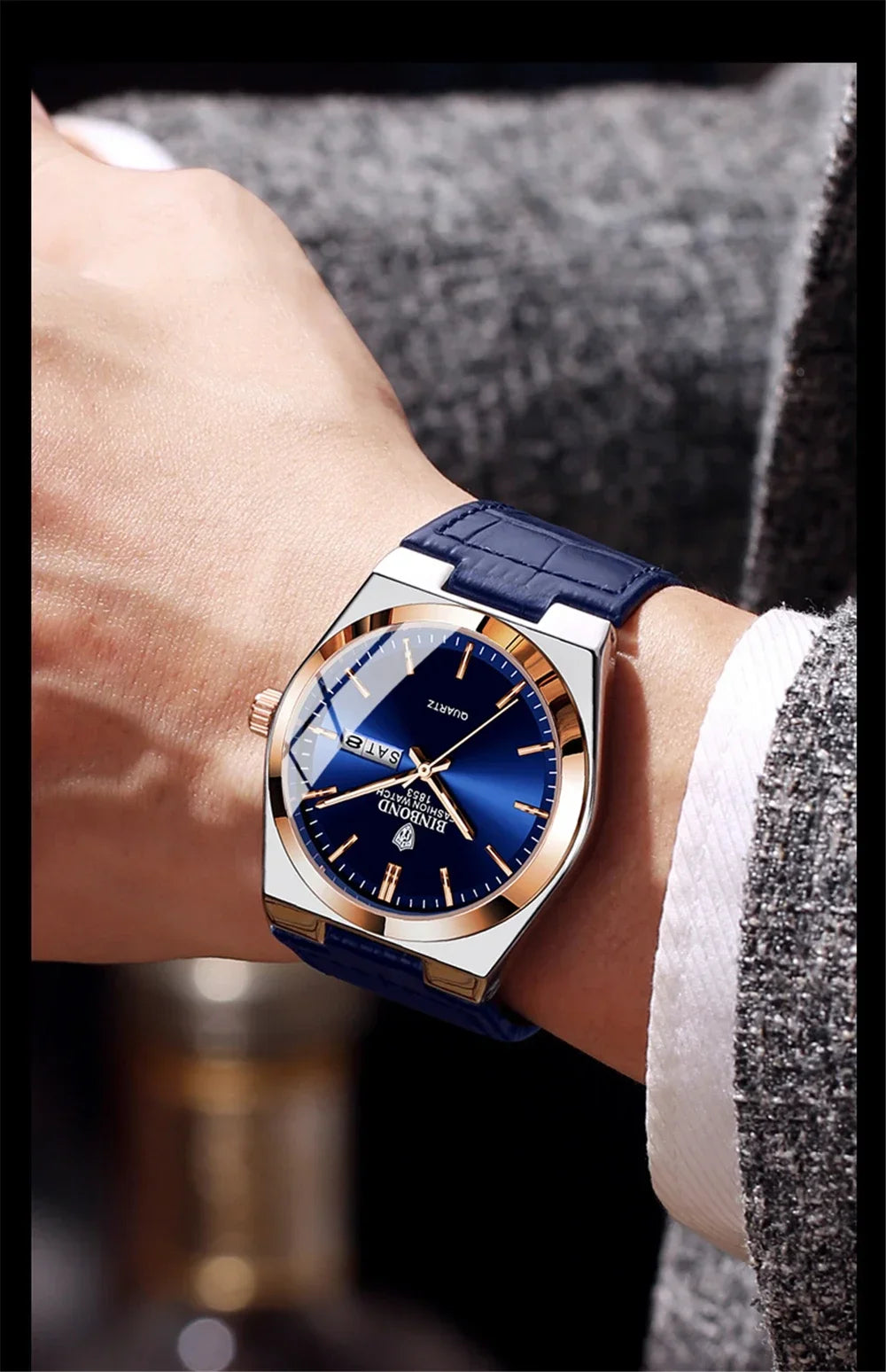 New Leather Casual Business Gold Clock Men Luxury Watch Automatic Watches Mens Fashion Quartz Wristwatches Gifts Reloj Hombre