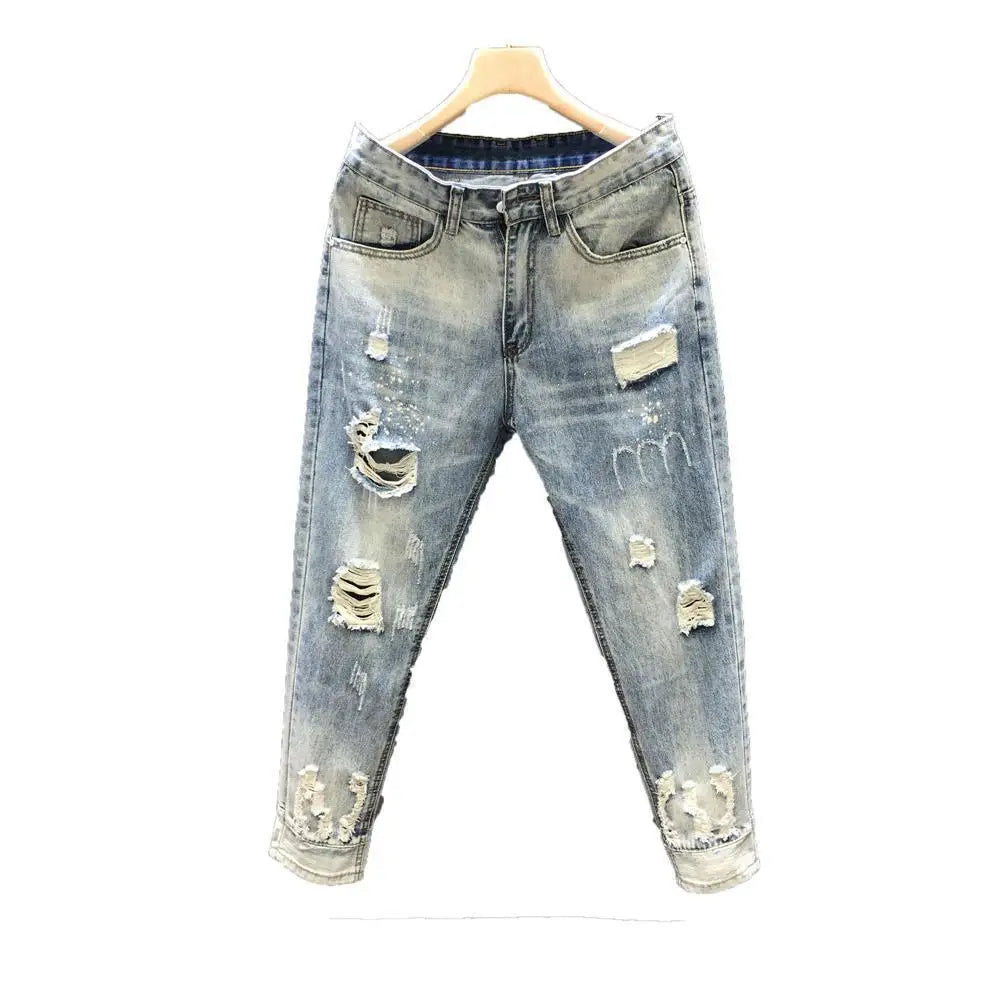 Fashion 2024 New Men's Casual Jeans Distressed Ripped Designer Luxury Boyfriend Spring Autumn Denim Slim Full Length Pants