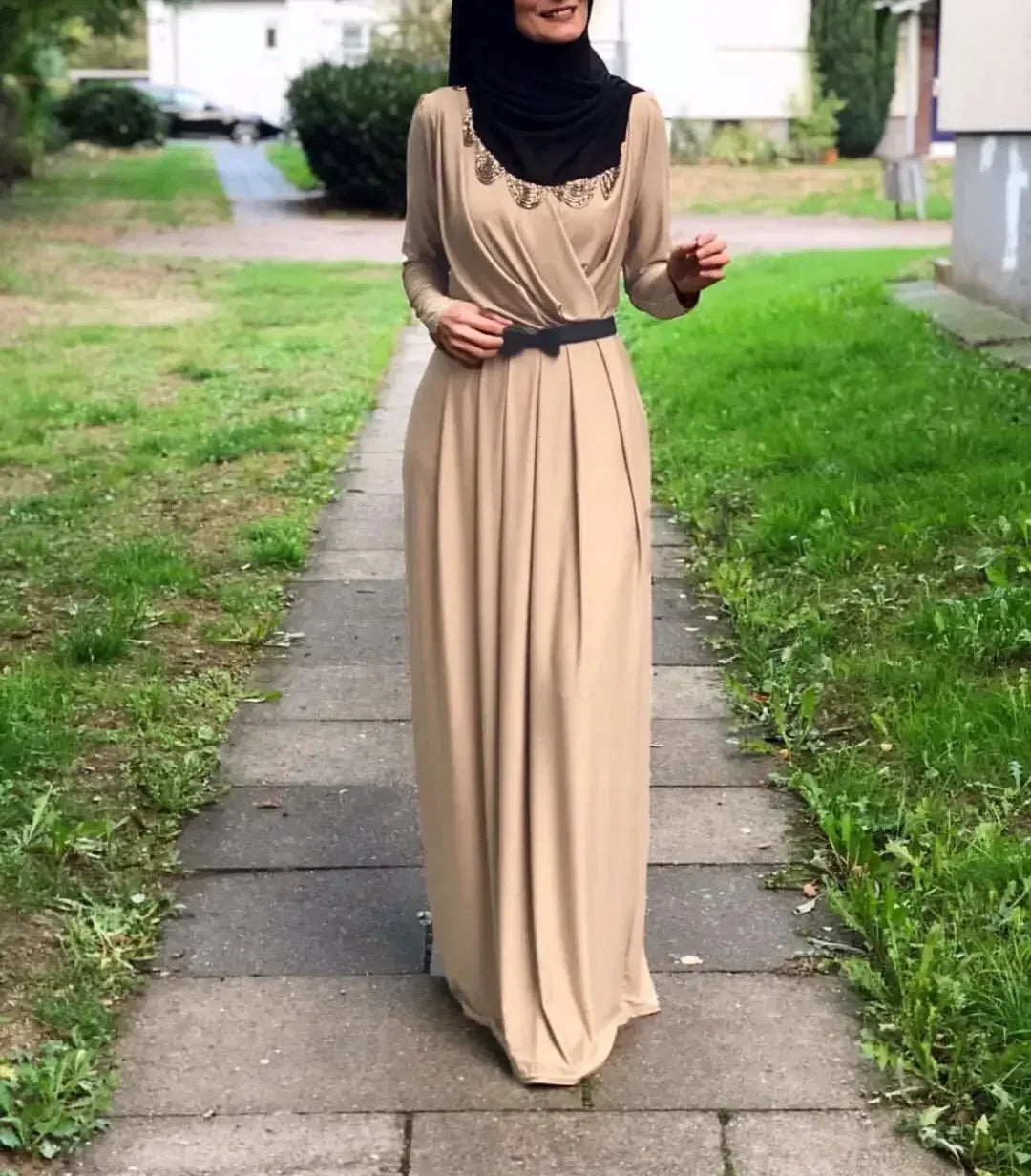 Women Middle East Abaya Dress Islamic Clothing Solid Color Turkey Caftan Hijab Saudi Muslim Solid Dress Abaya Floor-length Dress