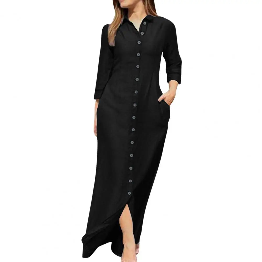 2024 Autumn Elegant Women's Denim Dress Long Sleeve Buttons Shirt Long Dress Female Fashion New Elegant Casual Ladies Clothes