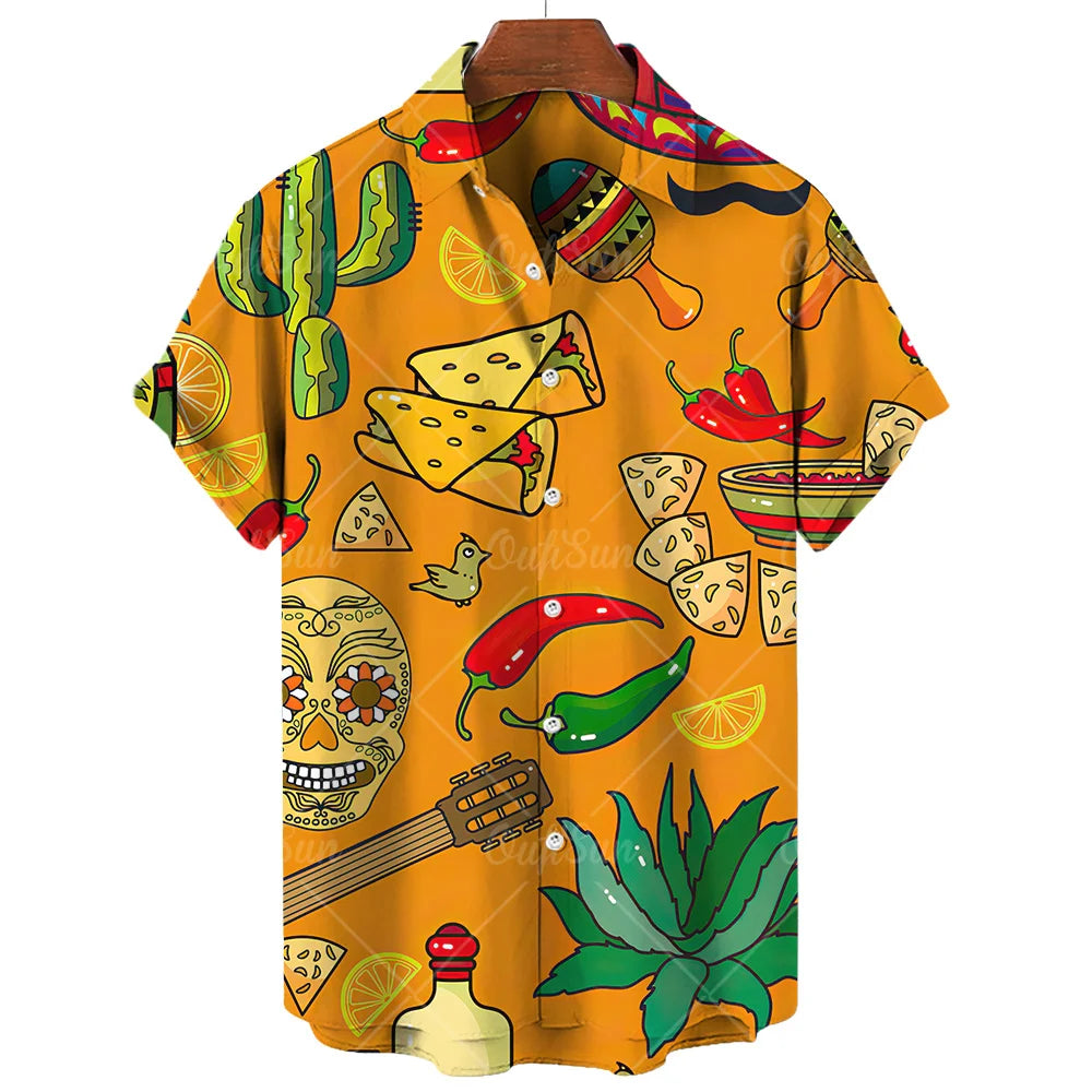 Vintage Men's Shirt Mexican style 3D Print Men's Clothing Summer  Casual Hawaii Beach Hawaiian Harajuku Fashion Holiday Shirt