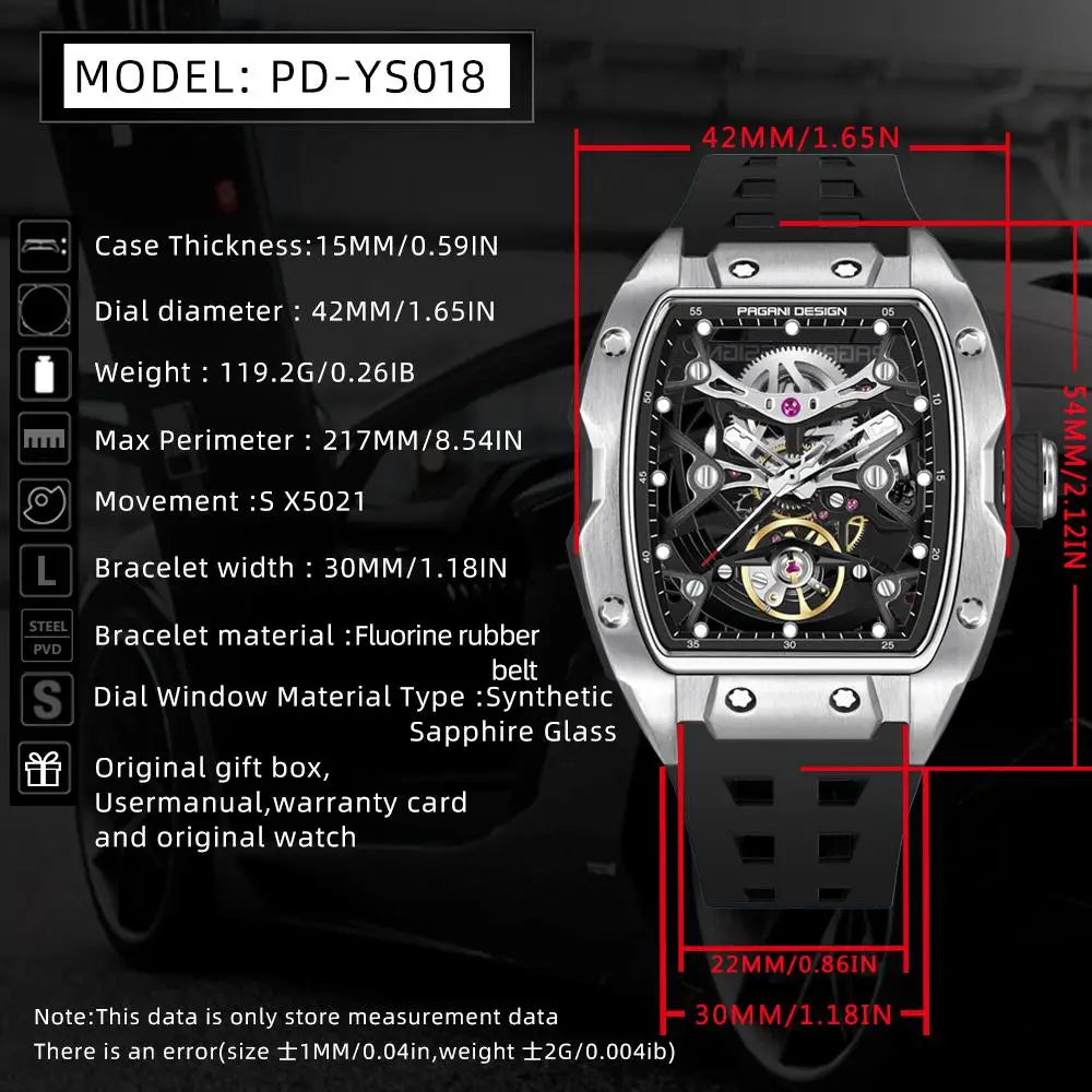 NEW PAGANI DESIGN PDYS018 Automatic Mechanical Wristwatch Fashion Casual Skeleton Sapphire Stainless Steel Watch for Men