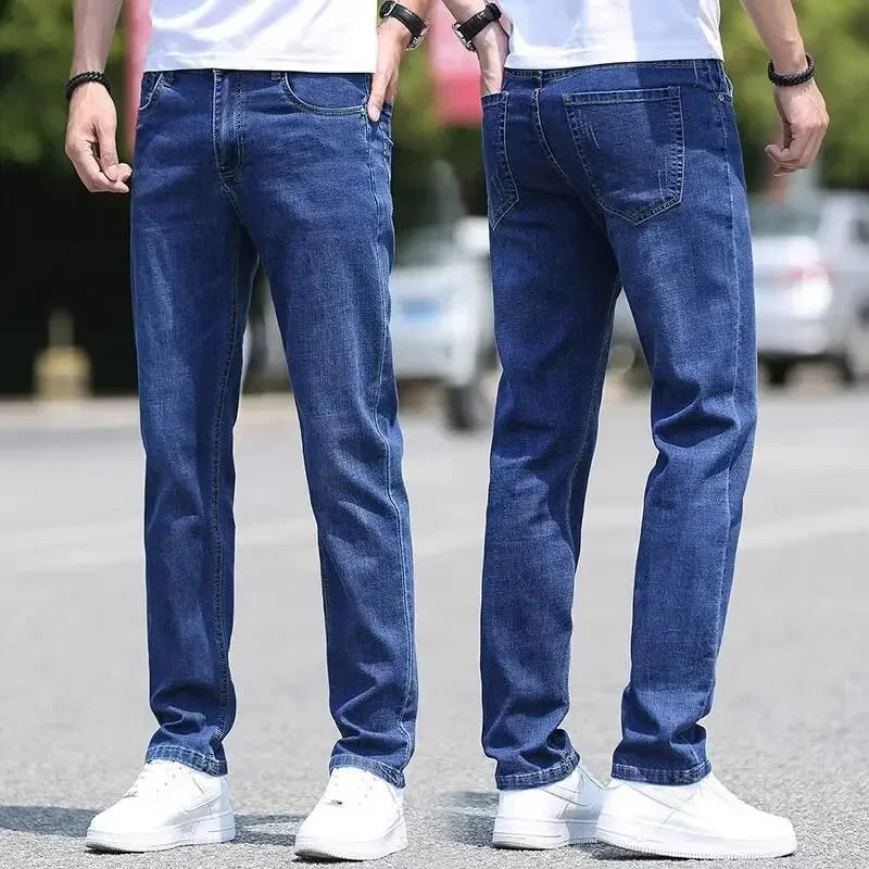 Trend in jeans men thin straight base big size casual denim long pants DN0556