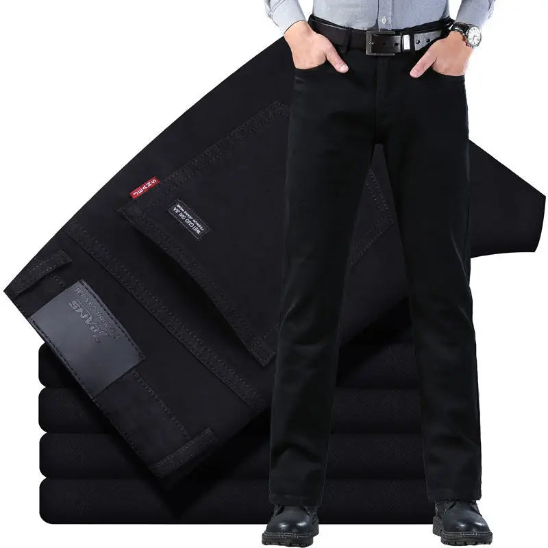 Spring Summer 2024 Solid Business Black Stretch Slim Men's Slim Jeans for Spring and Autumn Casual Pants Men's Luxury Trousers