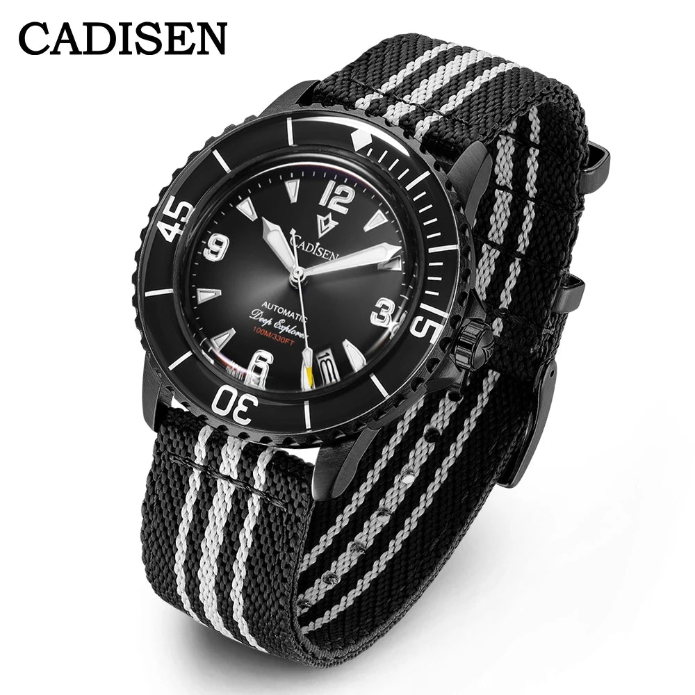 CADISEN 2025 New Automatic Mechanical Watch Man Canvas Strap Leisure Wristwatch NH35A Luxury Black Luminous Waterproof Watches