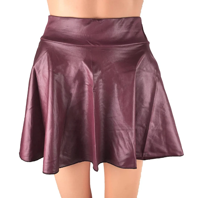 Women Faux Leather Skirts High Waist Elastic Mini High Waist Short Skirt Multipurpose For Skater Work Nightclub