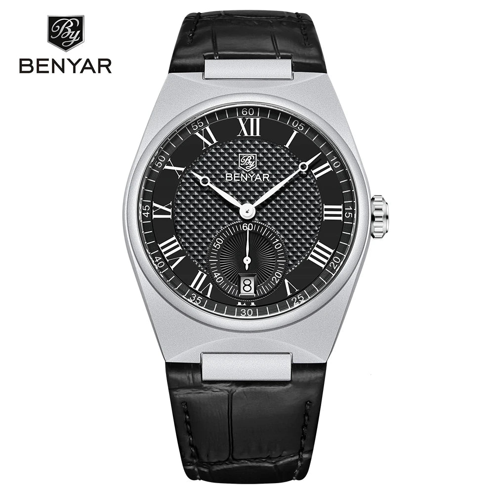 BENYAR 2023 New Business Men Roman numerals Quartz Watches Luxury Waterproof Sports Leather Wristwatches Relogio Masculino