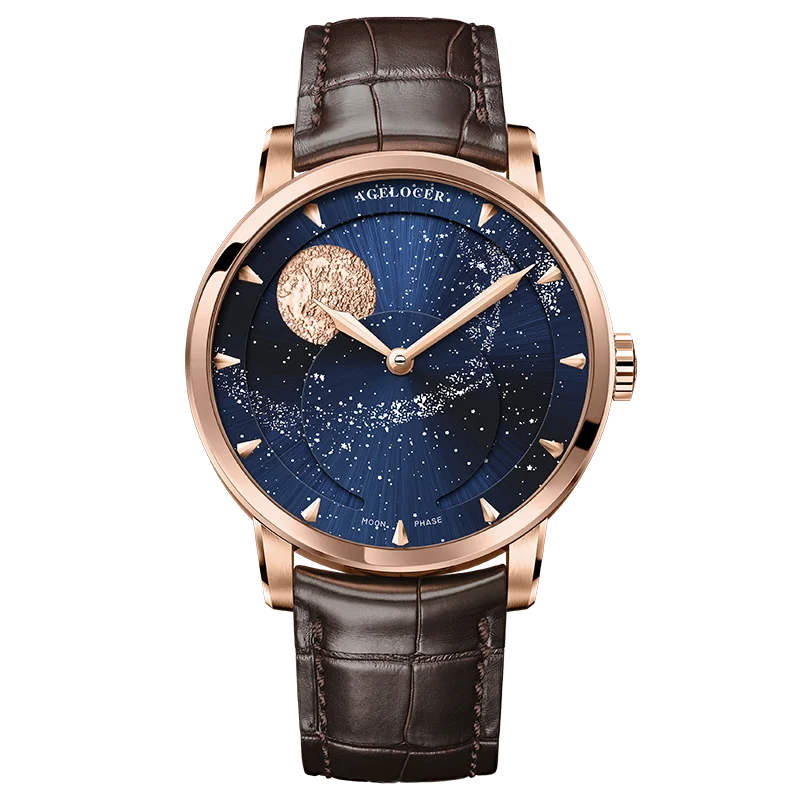 AGELOCER Original Astronomer Watch Men's Business Luxury Gold Watch Automatic Mechanical Moon Phase Watch Birthday Gift for Men