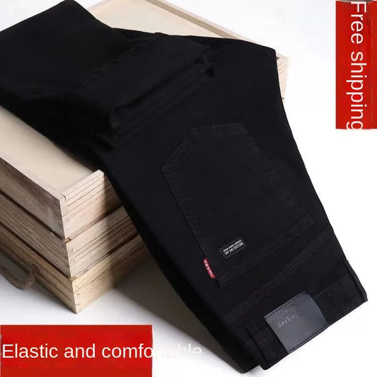 Spring Summer 2024 Solid Business Black Stretch Slim Men's Slim Jeans for Spring and Autumn Casual Pants Men's Luxury Trousers