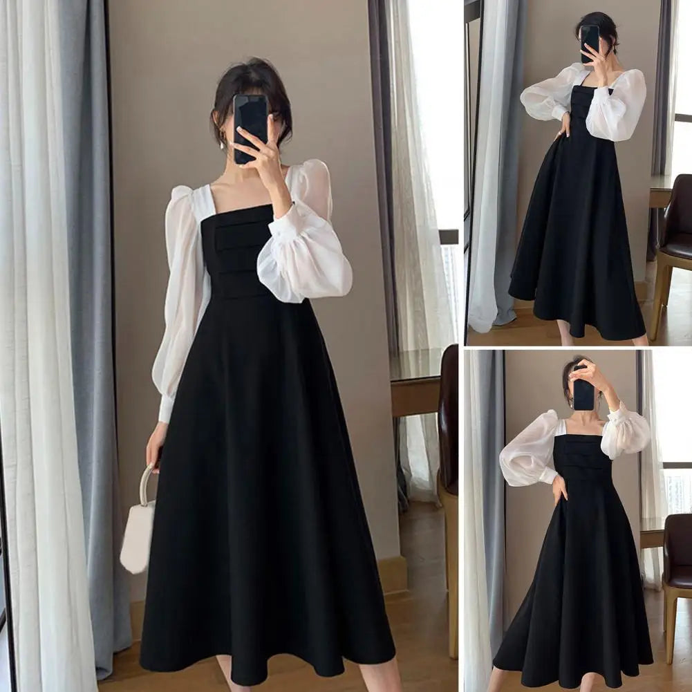 Chic Dress Soft Spring Dress Long Sleeves Dress-up Lantern Sleeves Autumn Dress