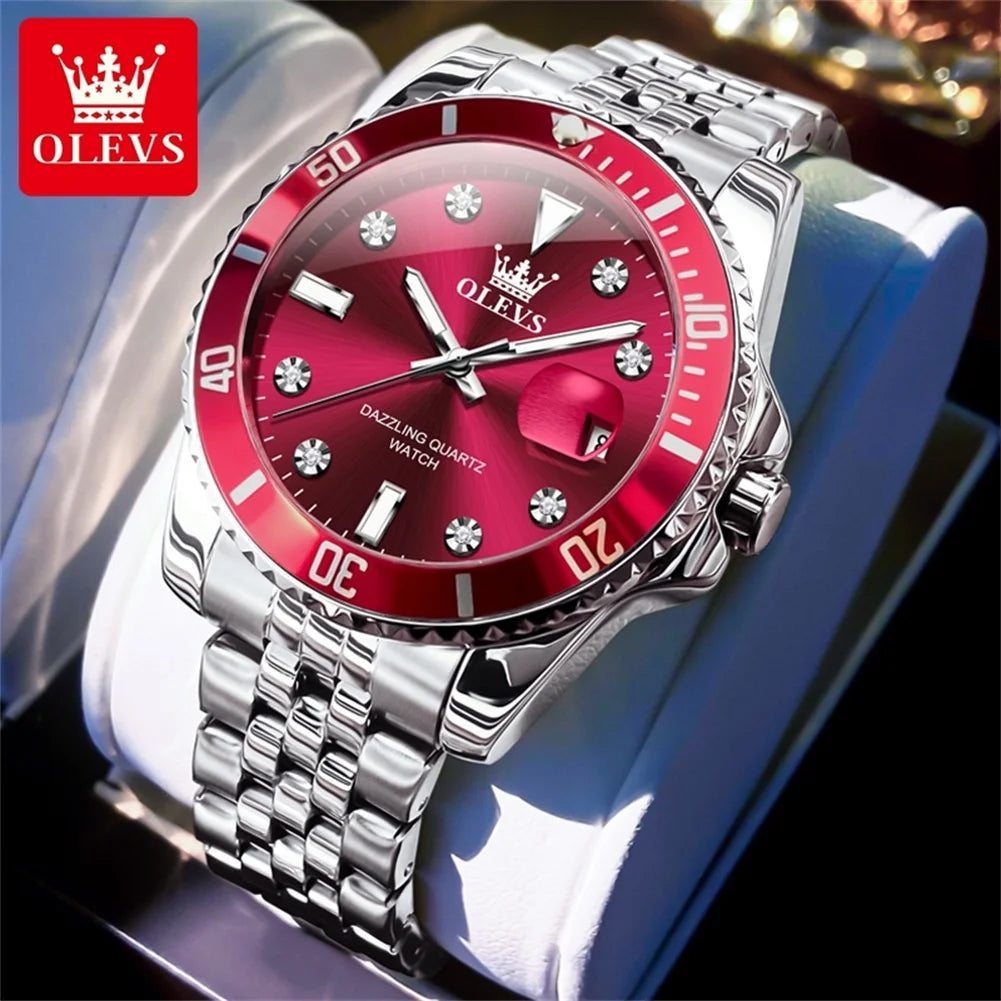 OLEVS 9809 Original Waterproof Quartz Watch For Men Top Brand Calendar Wristwatch Luminous Stainless Steel Business Man Watches