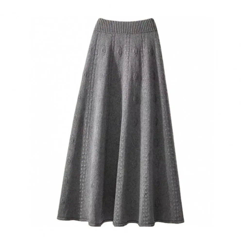 Casual Knit Skirt Large Hem Skirt Elegant Women's Knitting Skirt with High Waist A-line Design Solid Color Jacquard for Autumn