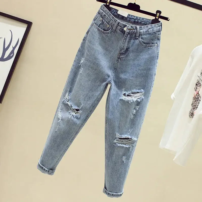 Bf1003 2021 new autumn winter fashion casual Denim Pants boyfriend hole womens jeans high waisted ripped Jeans for women