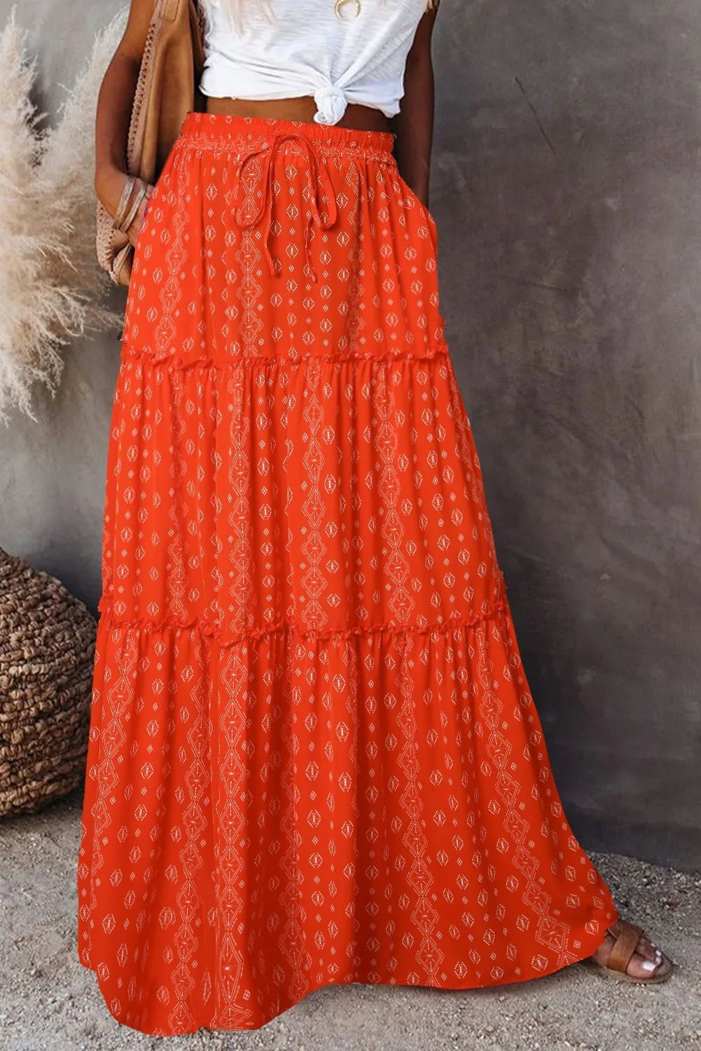 Womens Loose Long Boho Flowers High Elastic Waist With Pockets And Belt Maxi Skirt Pleated Skirt 2024 Summer Sexy Women Skirts