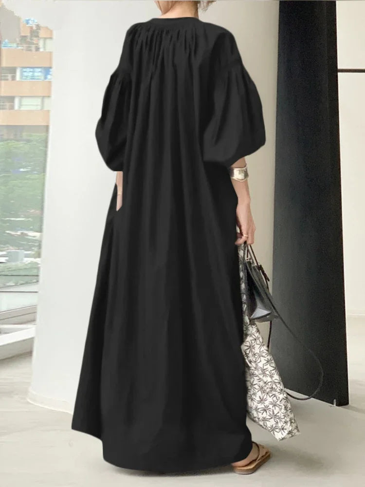 Summer Puff Sleeve Muslim Vesttidos Women Dress Elegant Modest Morocco Cotton Long Dress Islamic Turkey Dubai Eid Jubah Robe